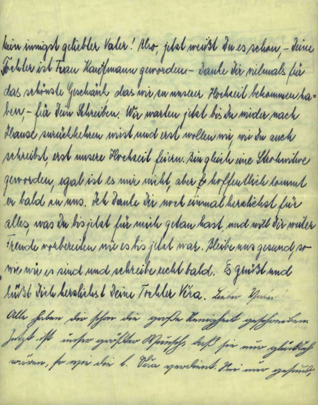 Dopis Věry Ledererové otci do koncentračního tábora