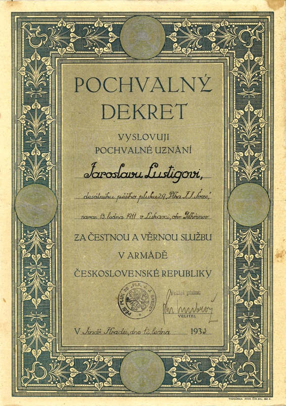Pochvalný dekret československé armády